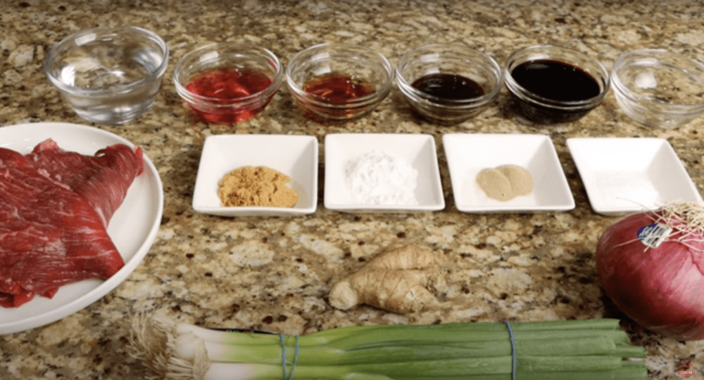 Ingredients for beef stir fry