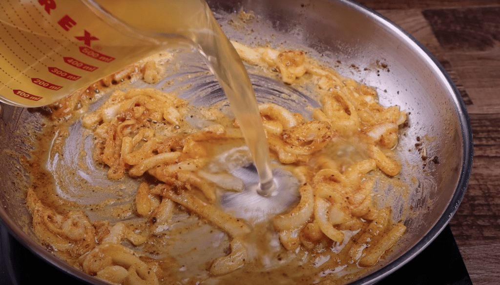 add the chicken broth for the gravy