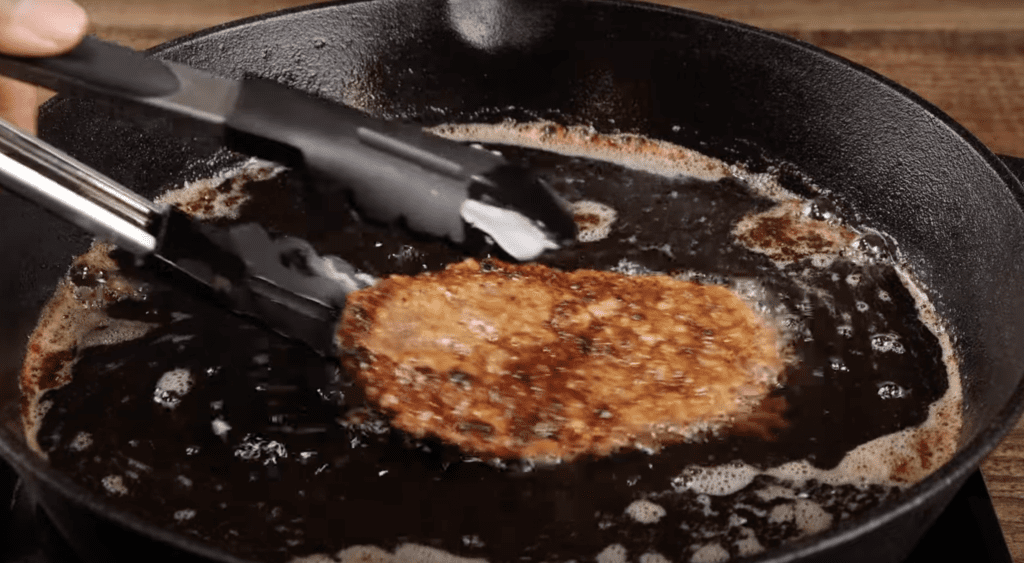 Frying the steak