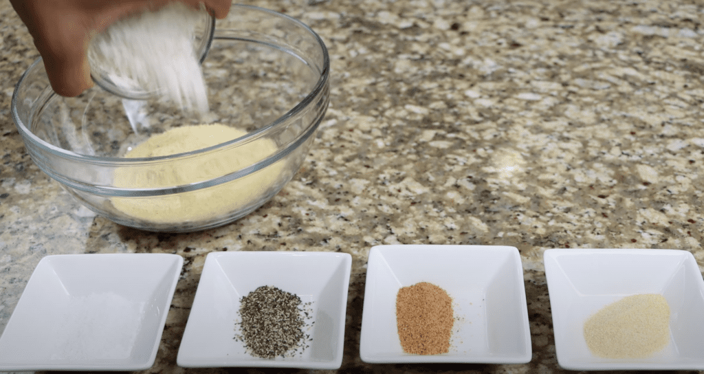 flour, cornmeal and seasoning