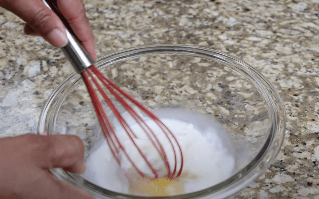 making the batter for the crispy fried shrimp