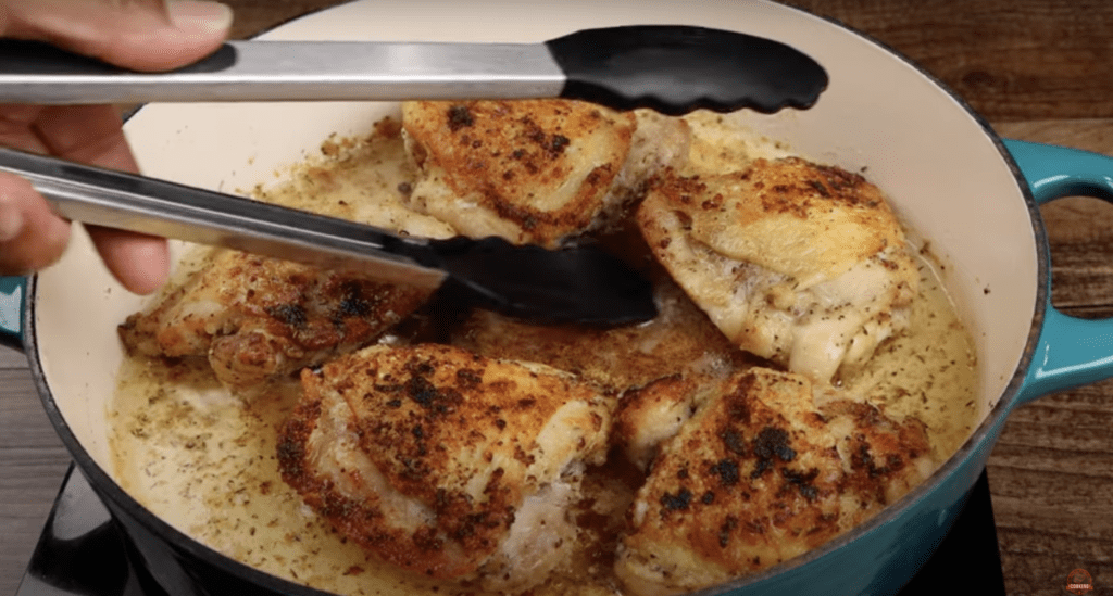 browning the chicken for Southern Stewed Chicken