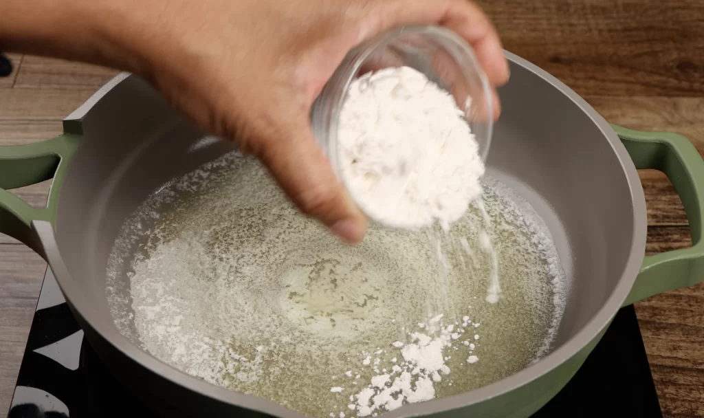 creating the roux for the turkey gravy