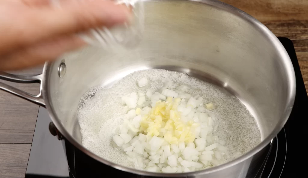 sautéing the onion and garlic