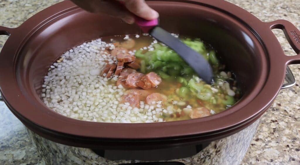 stirring the 15 bean soup 