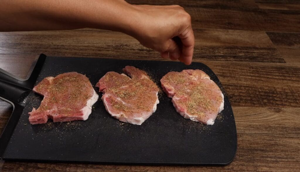 seasoning the pork chops