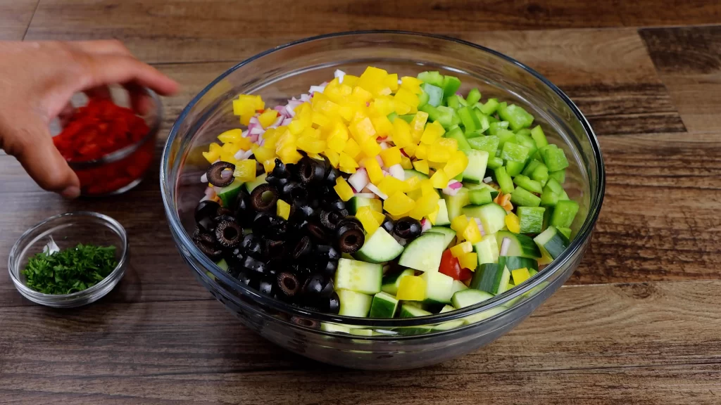 assembling the salad