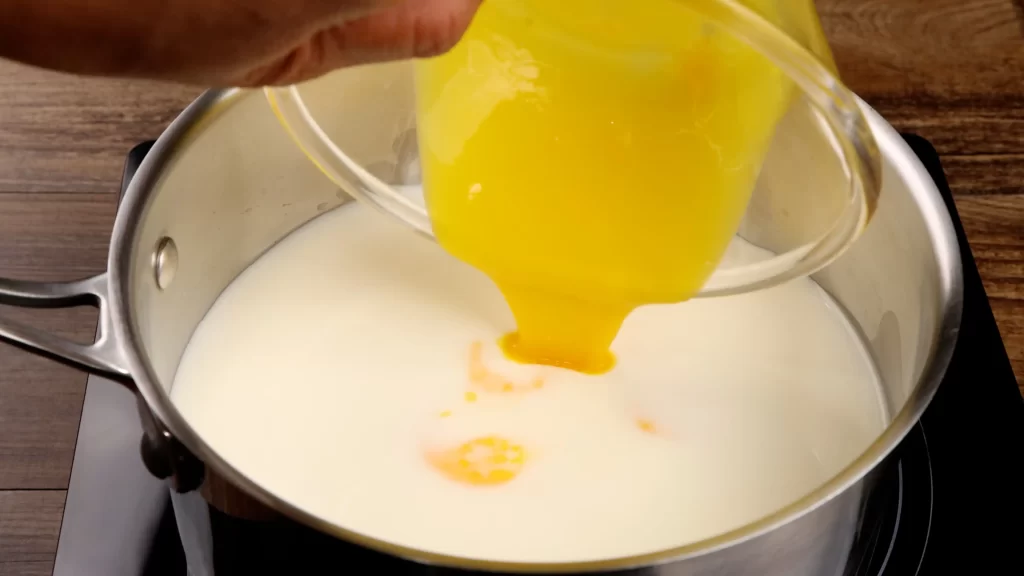 milk and egg yolk for the banana pudding