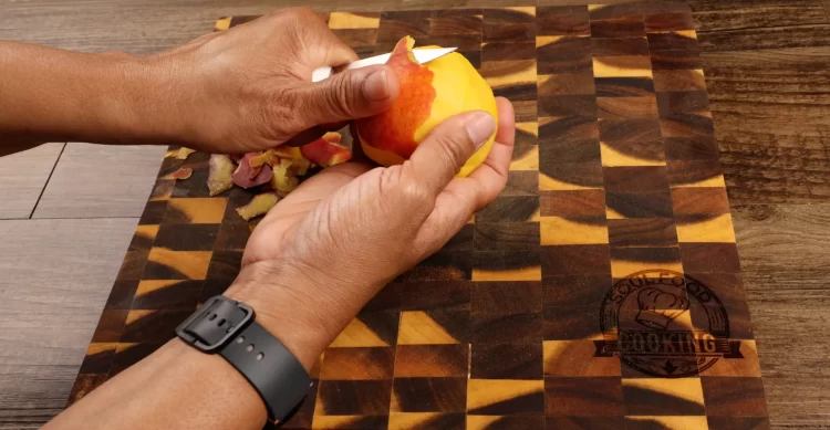 Peeling Peaches for Peach Cobbler Recipe
