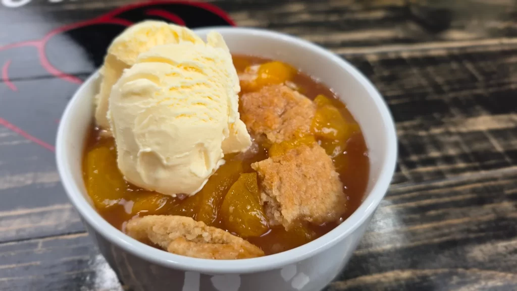 Peach Cobbler and Vanilla Ice Cream